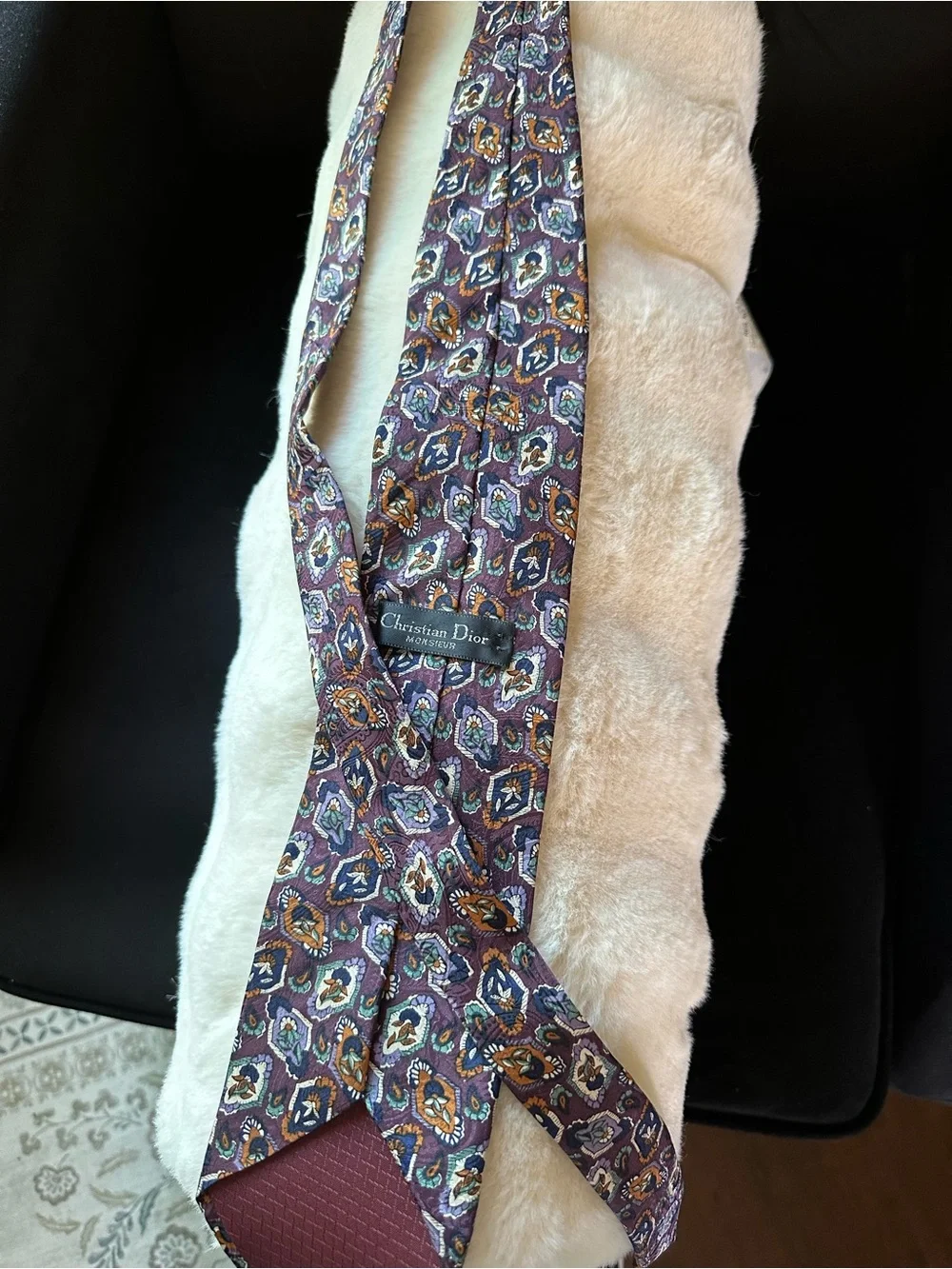 Dior Monsieur Purple Paisley Silk Tie with Teal and Gold Accents
